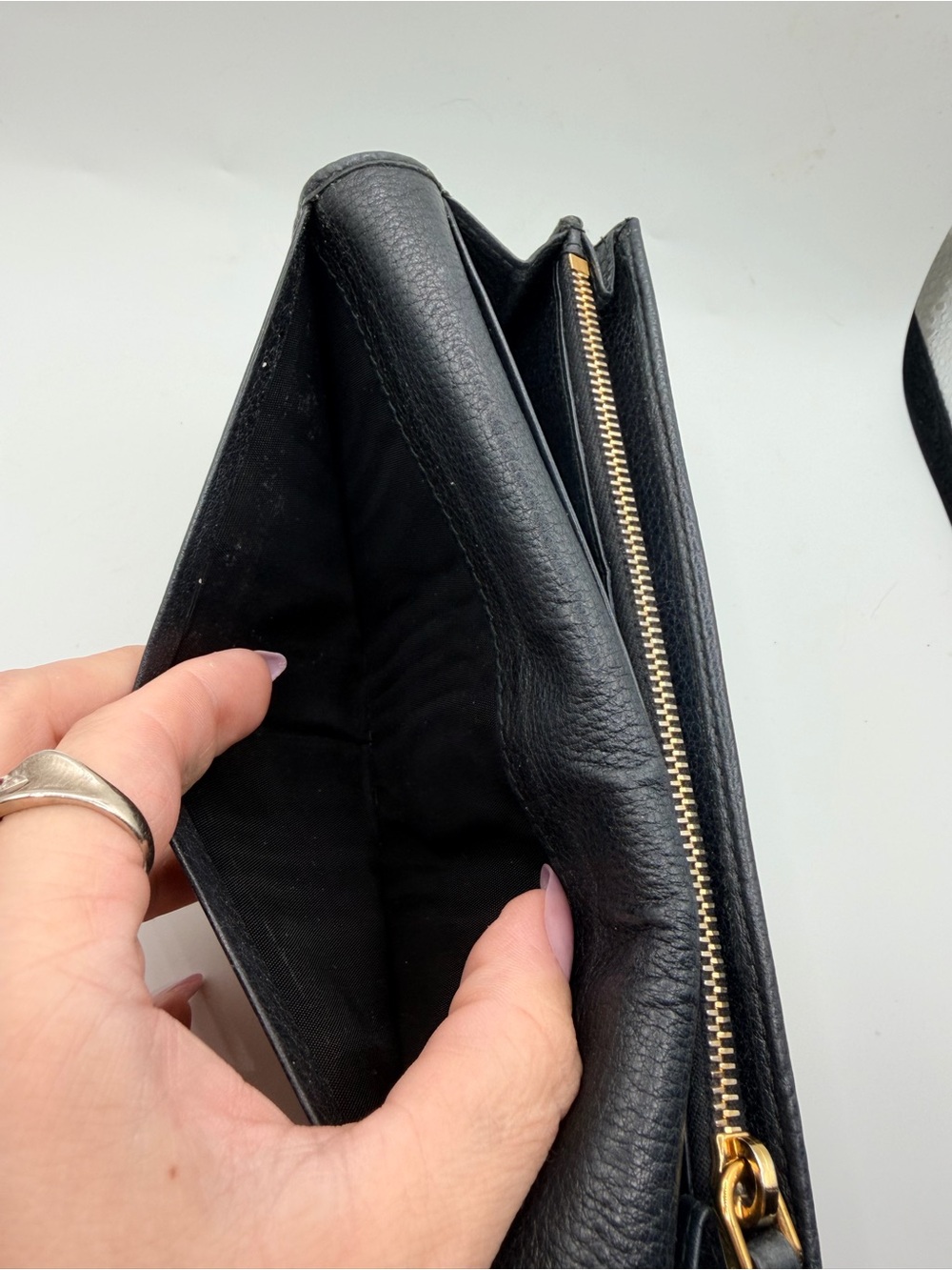 AUTHENTIC Prada Navy Blue Long Wallet with Gold Logo - Picture 11 of 13